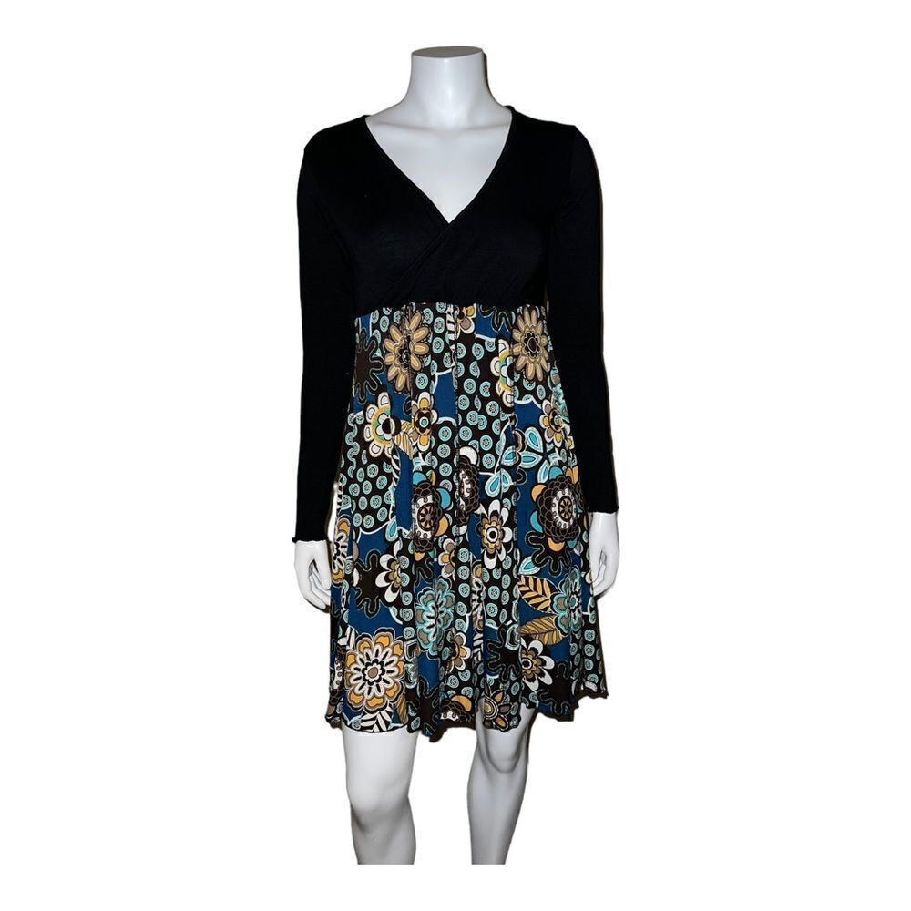 Hand Jive Womens Stretchy Dress Black Floral Handmade in USA Fort Wayne XS NWT
